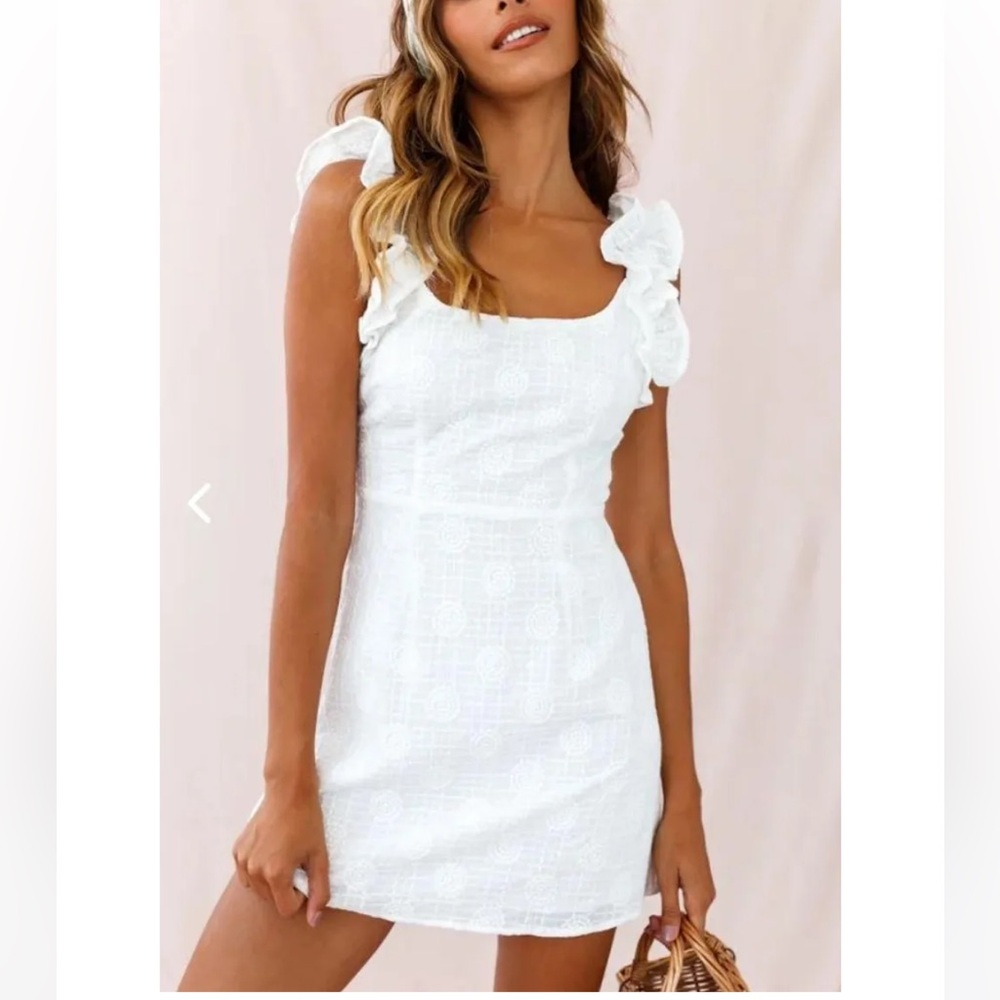 Selfie Leslie White Mini Dress with Ruffle Straps